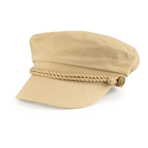 C.C Cotton Fisherman Cap for Women – Classic Fiddler Hat, Lightweight Breathable Cotton, Trendy Greek Fisherman Style - color: Cotton-beige
