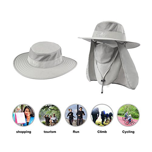 Fishing Hat,Sun Cap with UPF 50+ Sun Protection and Neck Flap,for Man and Women - color: Light Grey