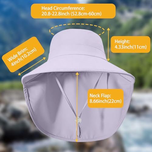 Ruqizhi Sun Hats for Women with Neck Flap Ponytail Hole Women Sun Hats Rollable UV Protection Fishing Hats Wide Brim UPF 50+ - color: Purple