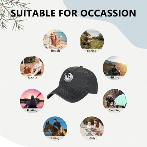 Women's Floral Moon Cat and Butterfly Hat for Men Women, Adjustable Vintage Distressed Washed Baseball Cap
