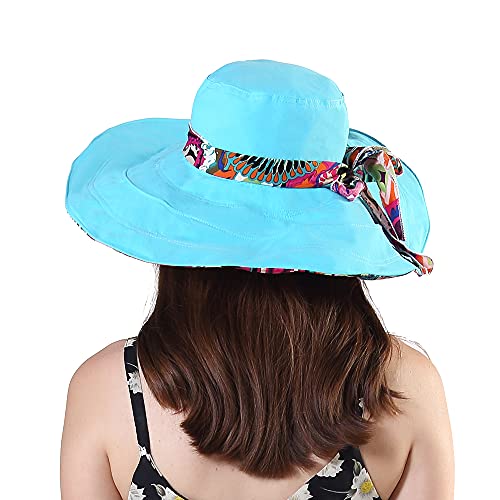 iHomey Packable Shapeable Extra Large Brim Floppy Sun Hat Reversible UPF 50+ Beach Sun Bucket Hat - color: Sky Blue