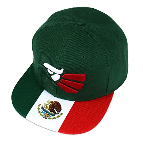 Mexican Mexico Hat Hecho En Mexico Eagle Aguila Snapback Flat Bill Baseball Cap - color: Mexico Flag Brim - Green