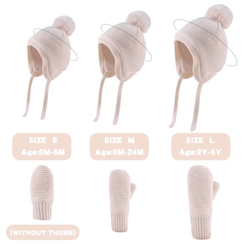JANGANNSA Basic Winter Baby Boy Beanie Pompom Knit Girl Hat Kid Earflap Cap - color: Beige Hat, size: 0-6 Months