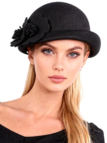 Women Wool Felt Ribbon French Fashion Vintage Millinery Beret Hats Top Cap Ladies Party Wedding Fedoras Chapeau - color: Black 4