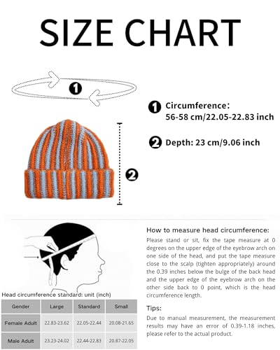 Rib Knit Striped Beanie Cuffed Winter Warm Casual Daily Hat for Unisex Adults - color: Orange