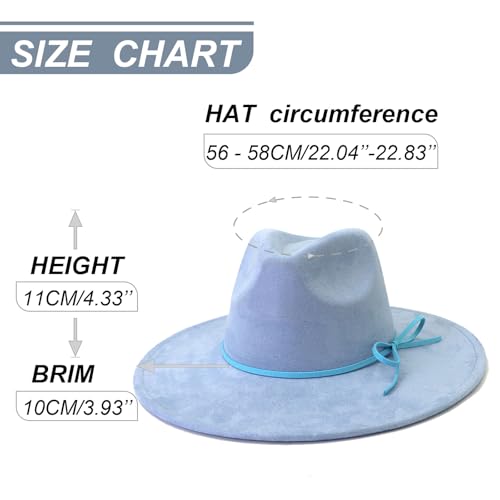 Fedora Hats for Women Man with Big Wide Brim Classic Suede Panama Hat Western Outdoor hat - color: Sky-blue