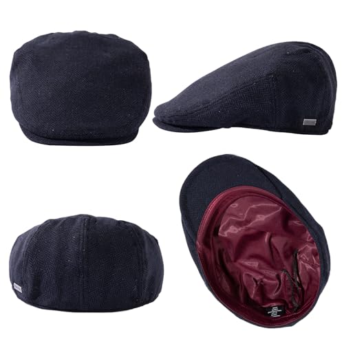 TOP-EX Wool Blend Tweed Newsboy Flat Cap for Men, Satin Lined Adjustable - color: Herringbone-navy, size: XX-Large