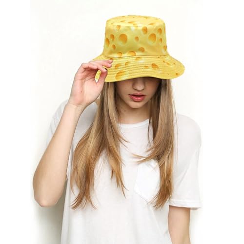Bucket Hat for Women Men, Cotton Reversible Double Side Wear Sun Hats Beach Fisherman Hat - color: Cheese Yellow