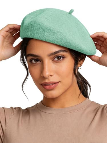 Sumolux Women Beret Hat Vintage French Solid Color Classic Winter Cap - color: Green D