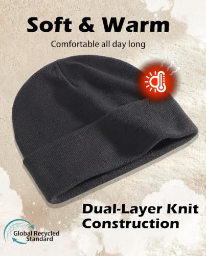 Connectyle Men's Cuffed Beanie Hat Double Layer Knit Winter Watch Cap - color: Black