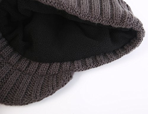 Home Prefer Men's Winter Hat Thick Knit Beanie Cap with Visor Newsboy Beanie Hat - color: Gray