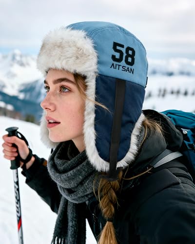Croogo Trapper Hat Winter Hats for Men Trooper Russian Warm Hat with Ear Flaps Women Ushanka Fur Hat Windproof Ski Hat - color: Pl2510-lightblue