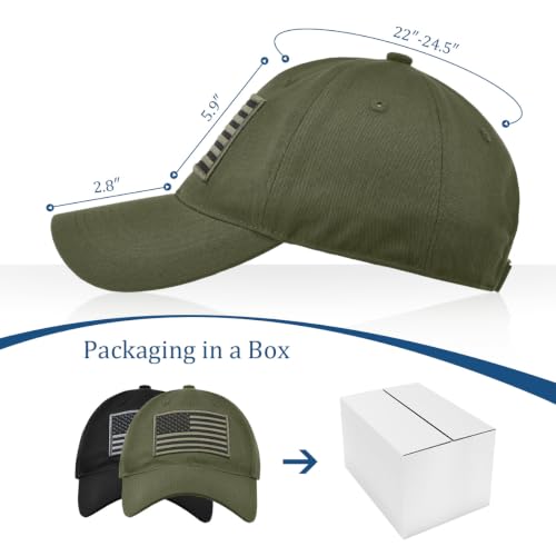 2 Pack American Flag Hats, Patriotic Adjustable Baseball Caps, Low Profile USA Dad Hats for Men Women Daily Wear - color: Black & Army Green