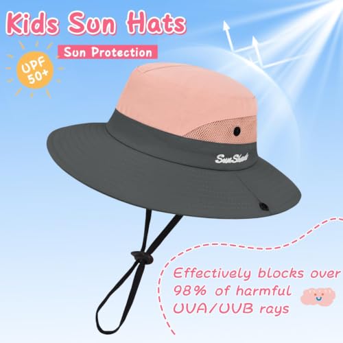 ZOORON Kids Girls Ponytail Sun Hat UPF 50+ Breathable Mesh Water-Resistant - color: Two-tone Pink