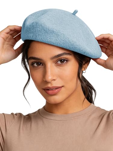 Sumolux Women Beret Hat Vintage French Solid Color Classic Winter Cap - color: Blue E