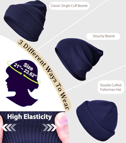 ROYBENS 100% Cotton Beanie Hat for Women Men Warm Winter Hats Knit Beanies - color: Navy Blue