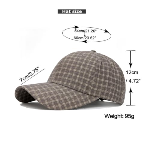Unisex Plaid Baseball Cap Classic Checkered Cotton Dad Hat Retro Adjustable - color: Grey