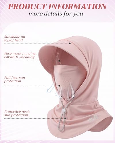 Shihanee 3 Pack Balaclava Face Mask Sun Protection Hood Cooling Breathable Full Head Mask for Men Women Fishing Cycling - color: Khaki, Pink, Light Gray