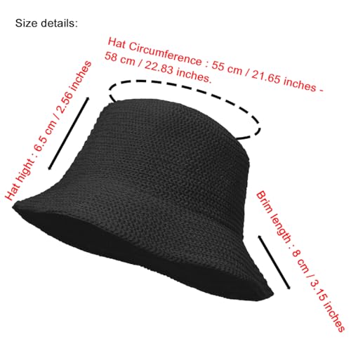 Eigso Womens Mesh Woven Bucket Hats Summer Outdoor Beach Straw Bucket Hat for Woman Packable Beach Hat - color: A3 : Black