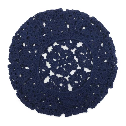 ZLYC Women Cotton Slouchy Crochet Beret Handmade Cutout Floral Beanie Hat - color: Floral Blue