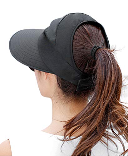 Sun Hats for Women Wide Brim UV Protection Sun Hat Summer Beach Packable Visor - color: Black