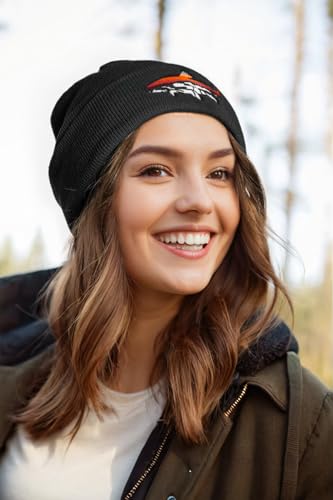Knit Winter Beanie Hats for Men Women Cuffed Skull Cap with Mountain Embroidery Outdoor Christmas & New Year Gifts - color: Fish/Black