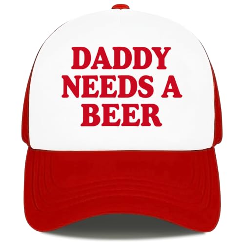 Funny Trucker Hats for Women Country Women's Trucker Hats Breathable Mesh Summer Caps Adjustable Pink Hats - color: Daddy Needs a Beer - Red