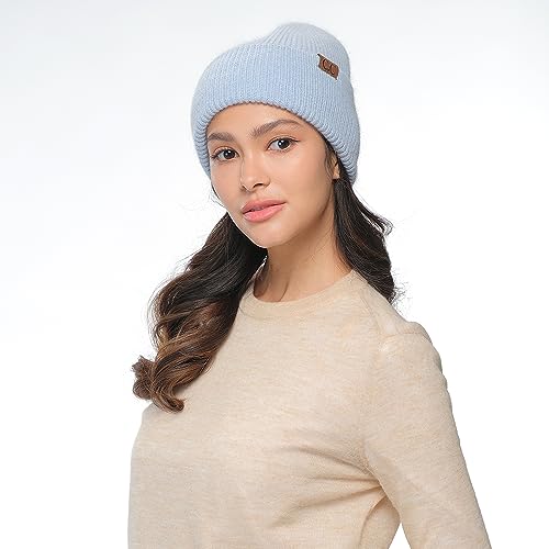C.C Fuzzy Beanie for Women Unisex - Acrylic Stretchable Soft Warm Knit Winter Skully Hat - color: Angora-sky Blue