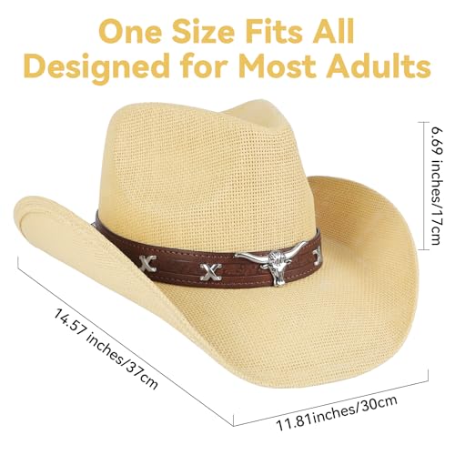 WQWOVRVO Cowboy Hat,Cowgirl Hat,Western Cowboy Hats for Women/Mens/Straw Wide with Shapeable Brim Cowboy Hat for Womens - color: Beige