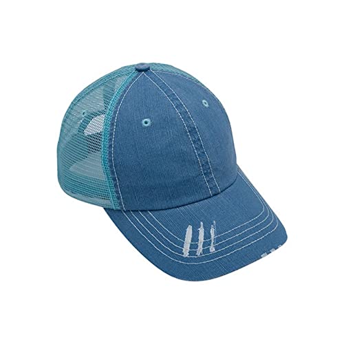 The Vintage Year Distressed Cotton Unstructured Soft Mesh Breathable Adjustable Dirty Wash Dad Hat Trucker Baseball Cap - color: Distressed Marine Blue