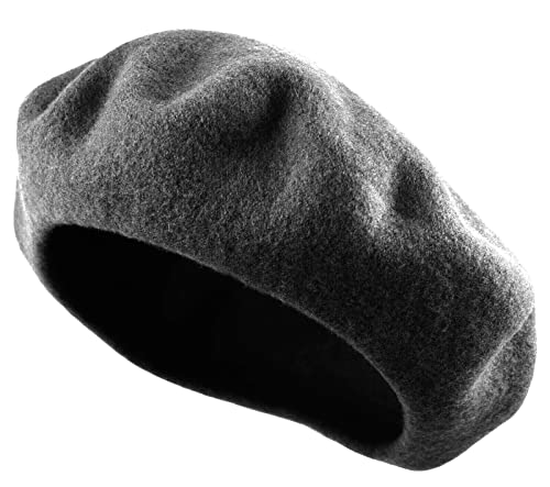 Women's French Beret Hat Solid Color Plain Wool Classic Traditional Artist Cap - color: Dark Grey