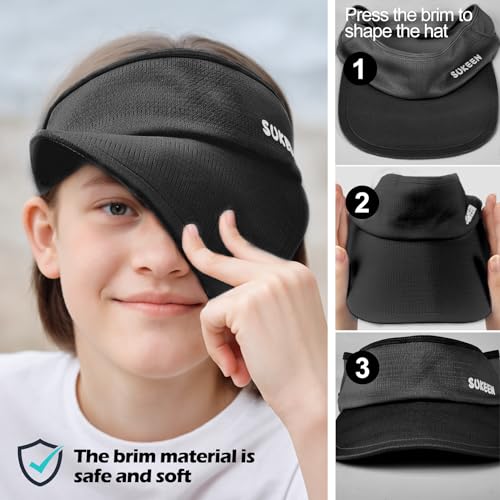 Sukeen Kids Sun Visor Hats for Girls Boys,Lightweight Sports Hat UPF50+ Sun Hat Cooling Headwear Visor for Running Outdoors - color: Black
