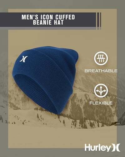 Hurley Mens Heavyweight Slouchy Fit Icon Cuffed Beanie Winter Hat - color: Obsidian