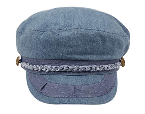 EPOCH Greek Fisherman Sailor Hat 100% Cotton Fiddler Cap Vintage Flat Cap for Women Men Breathable Summer Hat - color: Blue Jeans, size: Large-X-Large