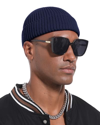 Short Fisherman Beanie for Men Women Wool Knit Cuff Winter Hats - color: 1pcs-navy Blue