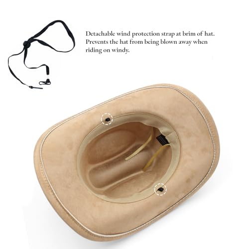 LIDHAY Cowboy Hat for Women Men with Shapeable Wide Brim Western Suede Hat for Cowboys and Cowgirls - color: Khaki