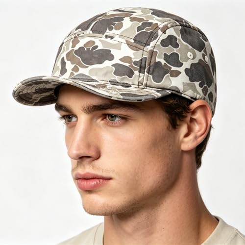 COOLSOME Camo Hat 5 Panels Hats Camper Hunting Cap - color: M (7-7 1/2)| Camo White|short Brim