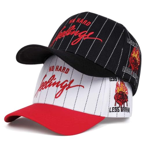 No Hard Feelings Snapback Cap Striped Trucker Hat - color: White