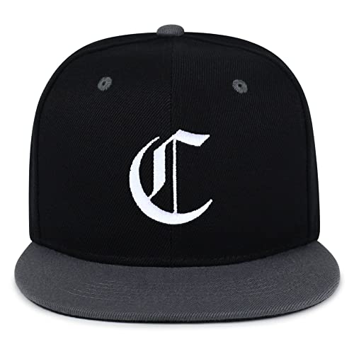 JPAK Old English Letter C Hip-Hop Snapback Hat Embroidered Baseball Cap English Alphabet - color: 18. Black/Grey