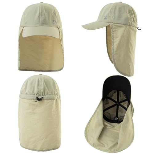 TOP-EX L/XL/XXL UV50+ Waterproof Neck Flap Baseball Sun Cap - color: Beige, size: XX-Large