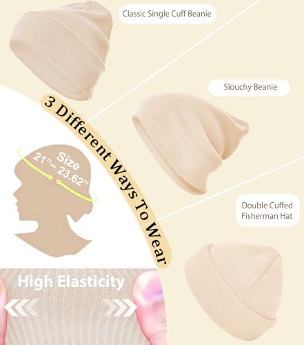 ROYBENS 100% Cotton Beanie Hat for Women Men Warm Winter Hats Knit Beanies - color: Beige