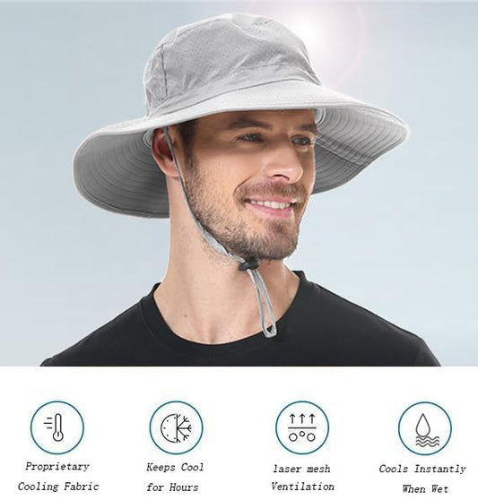 ZOORON Boonie Hat UPF 50+ Cooling Sun Hat for Men and Women,Wide Brim Bucket Hats for Outdoor Golf Hiking Safari Beach - color: Light Grey