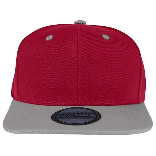 Gelante Snapback Hats for Men - Flat Bill Brim Baseball Cap Hat - Plain Blank Adjustable - color: Red/Light Grey