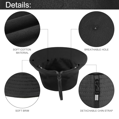 Oversize XXL Bucket Hat, Reversible Cotton Fisherman Hats, Unisex Double Side Wear Bucket Sun Hats with Chin Strap - color: Black-black, size: XX-Large