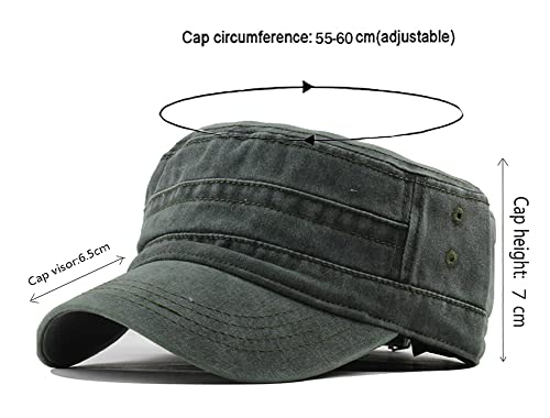 Military Cap Vintage Washed Denim Army Caps Cotton Flat Top Cap Outdoor Sports Baseball Cap Casual Sunhat Unisex - color: A-green