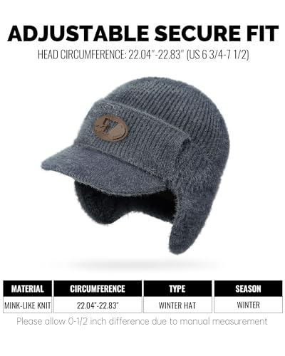 CLAPE Cozy Head Beanies with Brim, Small Billed Beanie for Cold Weather Mens Winter Warm Knit Hat with Ear Flaps - color: Kh25d18-beige