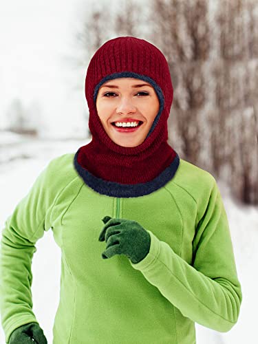 Balaclava Knitted Warmer Windproof Hat Covering Face for Men Women Fleece Outdoor Sports - color: Red, size: Medium