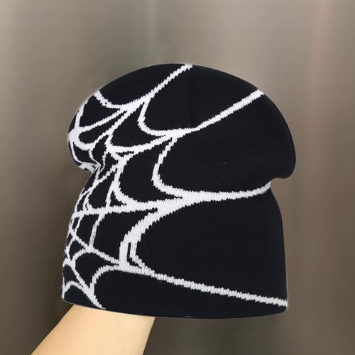 Y2K Beanie for Men Women Cross Graphic Knitted Hat, Slouchy Winter Warm Cap, Grunge Goth Cyber Aesthetics, Black - color: Black-red
