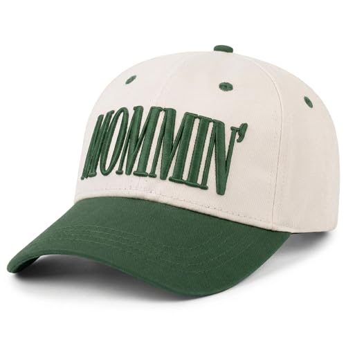 Mommin Trucker Hat for Women, Vintage Two-Tone mom hat with Mommin 3D Embroidery, New Mom Gifts Mothers Day Outfits - color: Forest Green