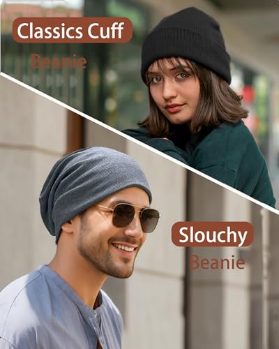 vidsel Slouchy Beanie Hats for Women & Men Cotton Knit Cuffed Skull Cap - color: 1-army Green